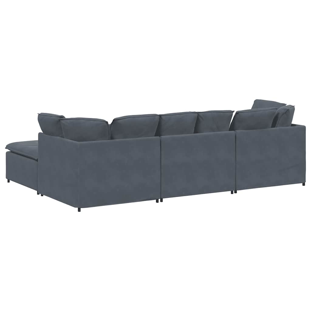 Modulares Sofa mit Fußhocker Kissen Samt Dunkelgrau