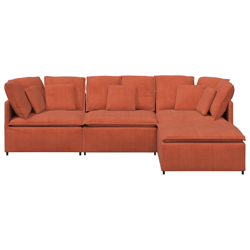 Modulares Sofa mit Fußhocker Kissen Cordstoff Rot Orange