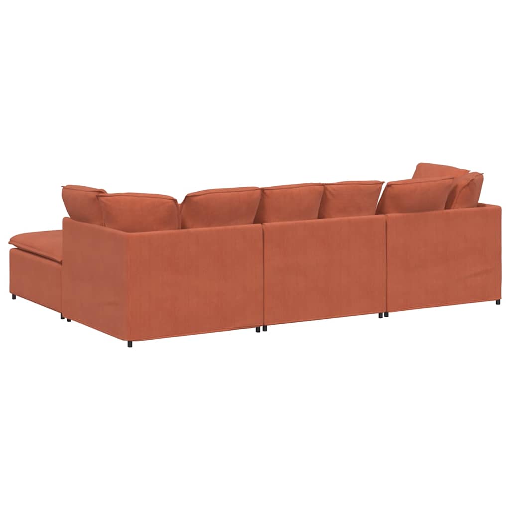 Modulares Sofa mit Fußhocker Kissen Cordstoff Rot Orange
