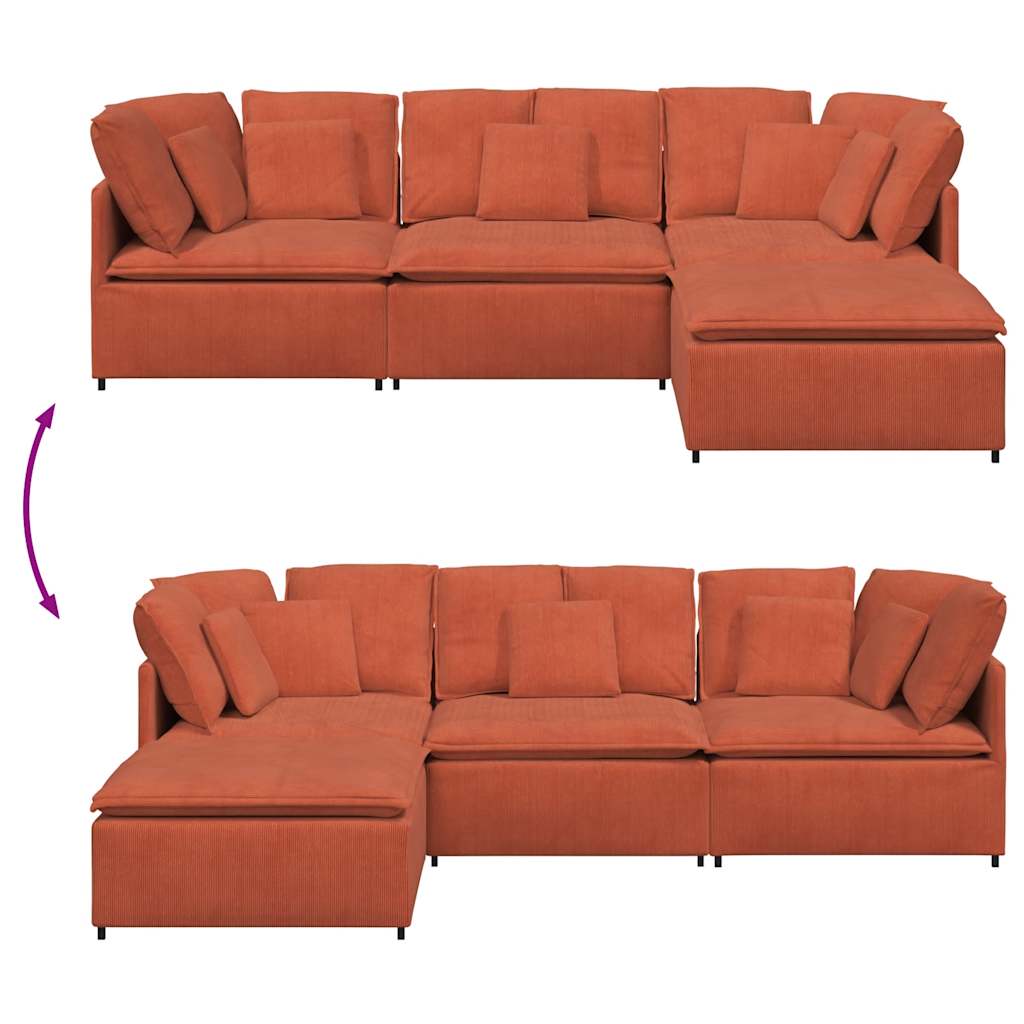 Modulares Sofa mit Fußhocker Kissen Cordstoff Rot Orange
