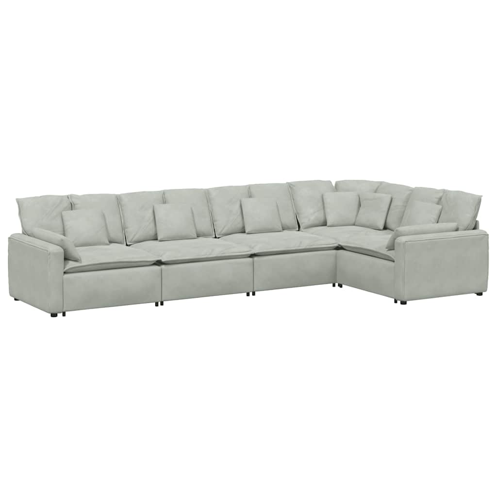 Modulares Sofa mit Kissen Samt Hellgrau