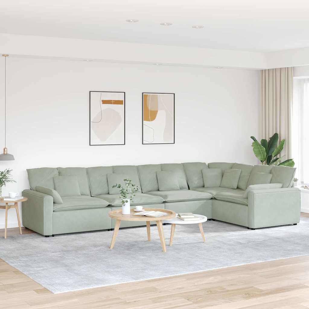 Modulares Sofa mit Kissen Samt Hellgrau