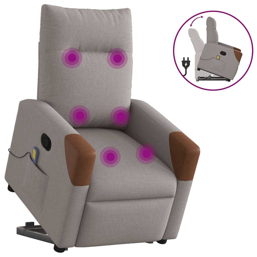 Massagesessel mit Aufstehhilfe Taupe Stoff