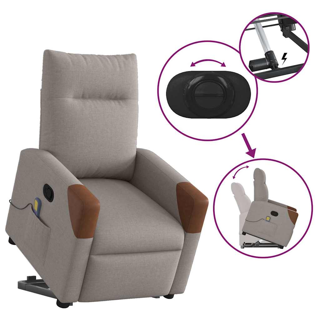Massagesessel mit Aufstehhilfe Taupe Stoff