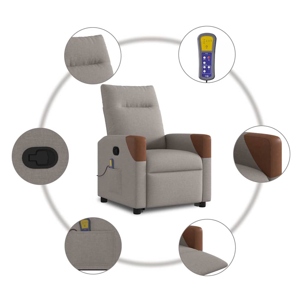 Massagesessel mit Aufstehhilfe Taupe Stoff