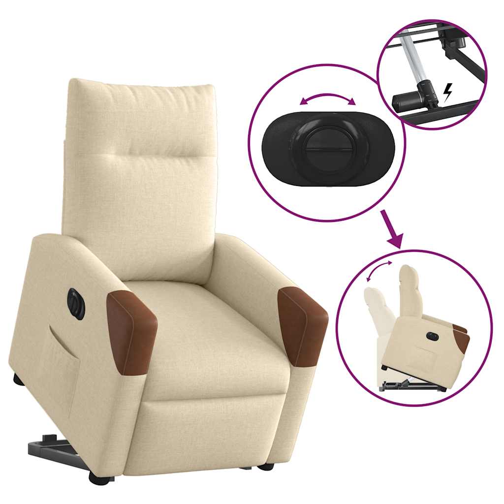 Relaxsessel mit Aufstehhilfe Elektrisch Creme Stoff