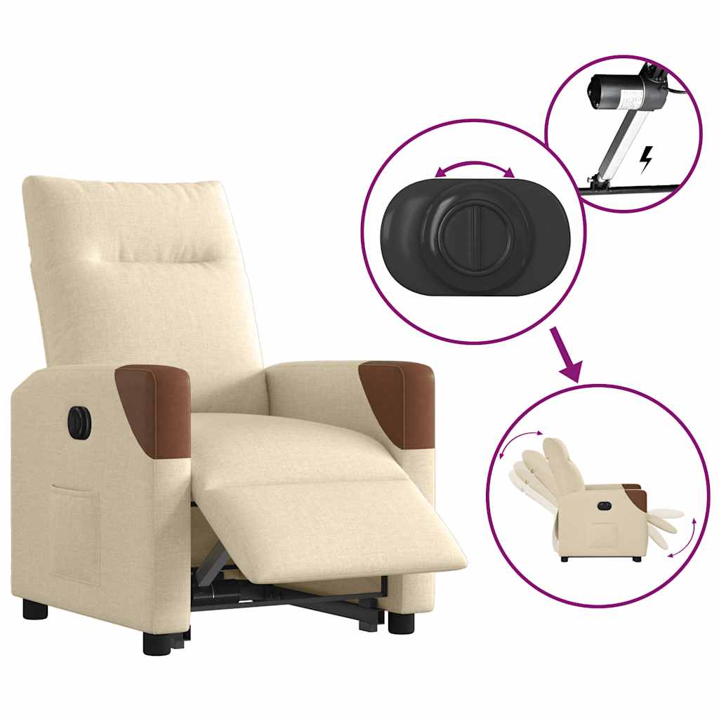 Relaxsessel mit Aufstehhilfe Elektrisch Creme Stoff