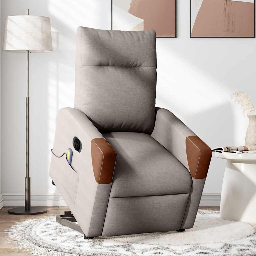 Elektrischer Massagesessel mit Aufstehhilfe Taupe Stoff