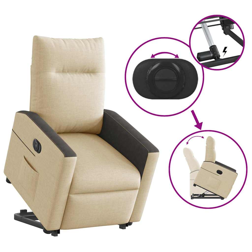 Relaxsessel mit Aufstehhilfe Elektrisch Creme Stoff