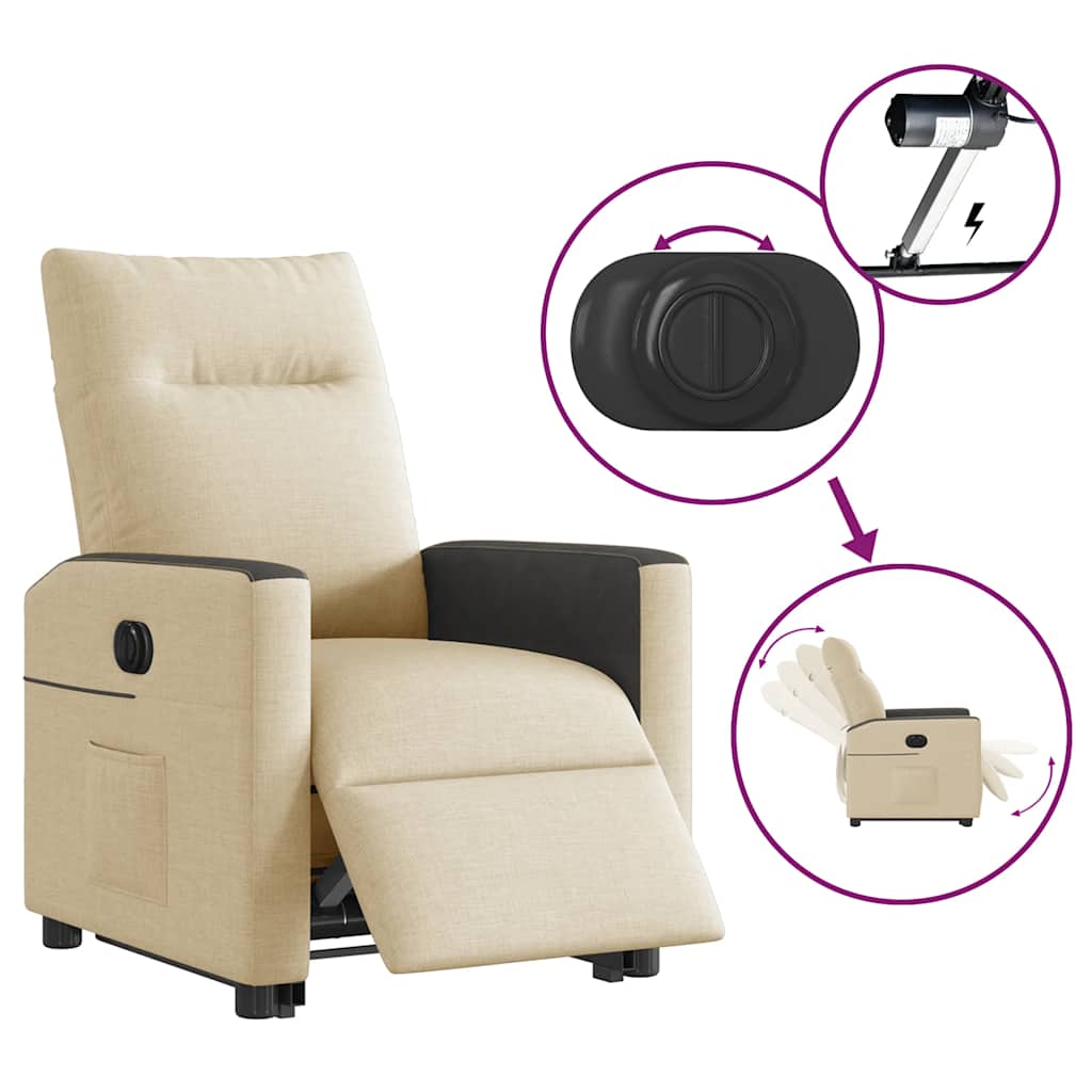 Relaxsessel mit Aufstehhilfe Elektrisch Creme Stoff