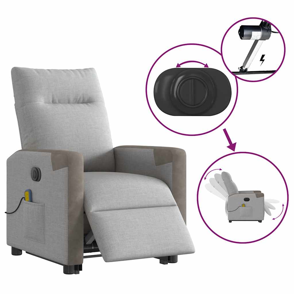 Massagesessel mit Aufstehhilfe Elektrisch Wolkengrau Stoff