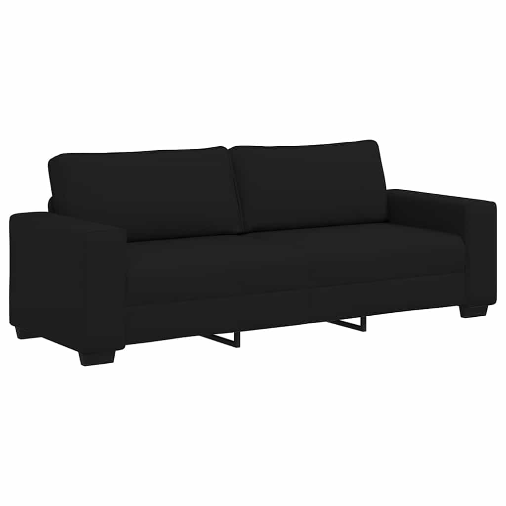 3-tlg. Sofagarnitur mit Kissen Schwarz Stoff