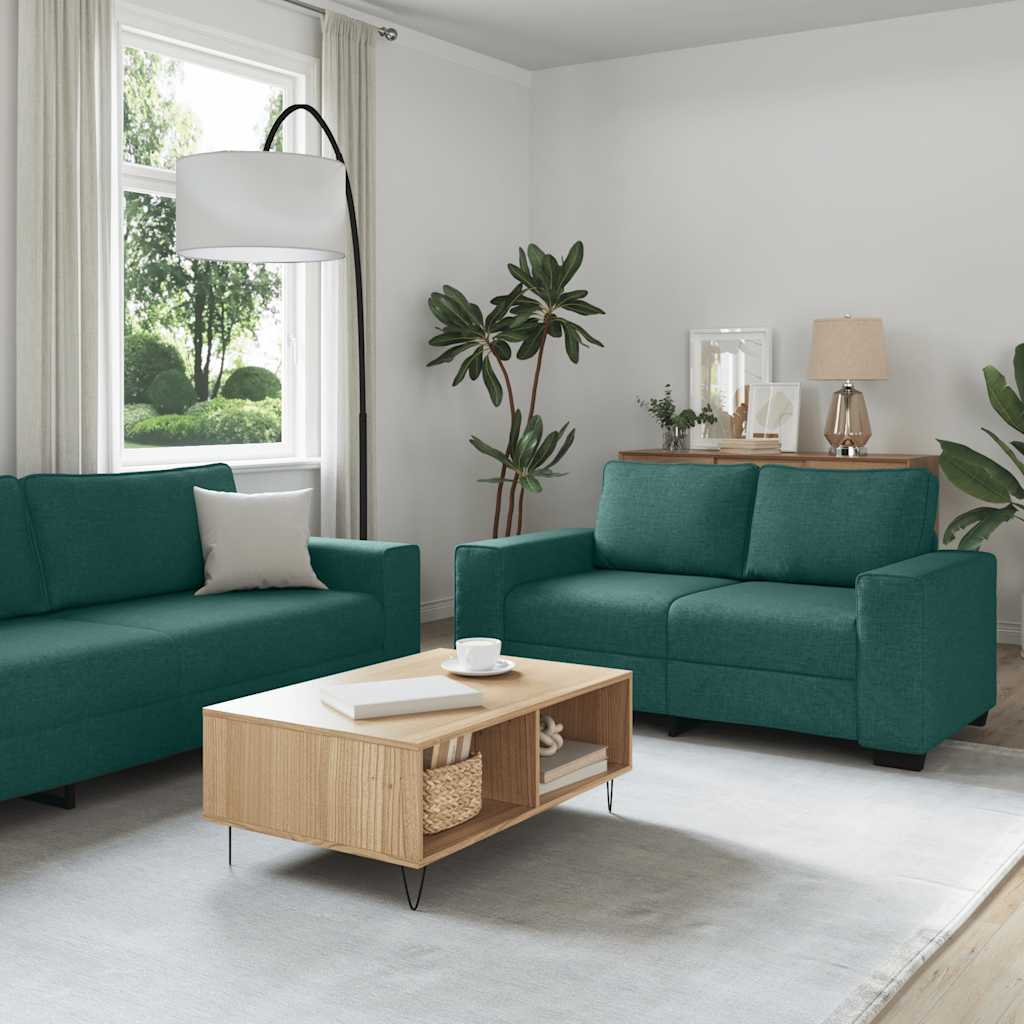2-teiliges Sofa-Set mit Kissen, dunkelgrüner Stoff