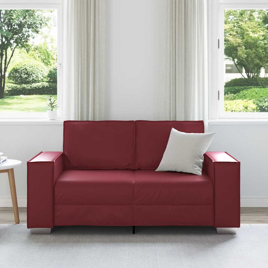 Loveseat 160 cm mit Kissen Weinrot Kunstleder