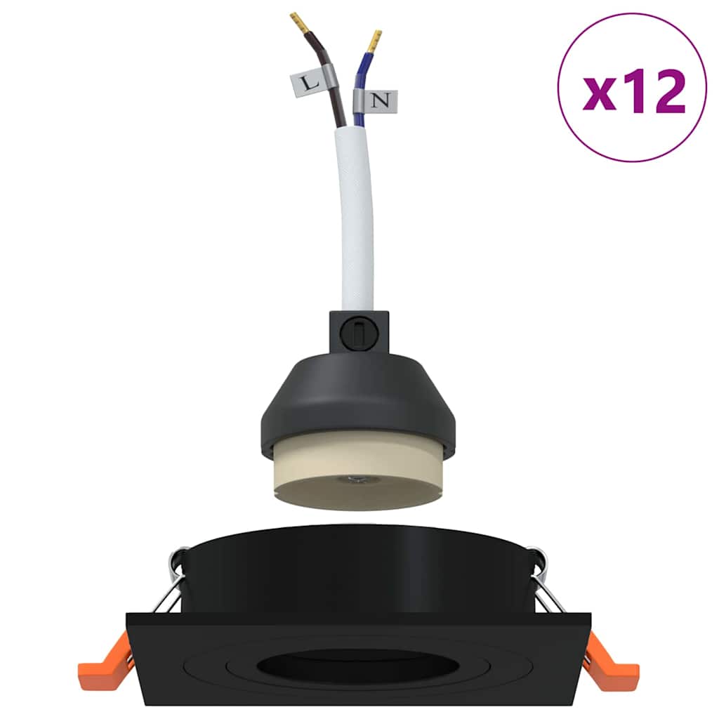 Spotlights 12 pcs Schwarz 9 x 9 x cm Aluminium