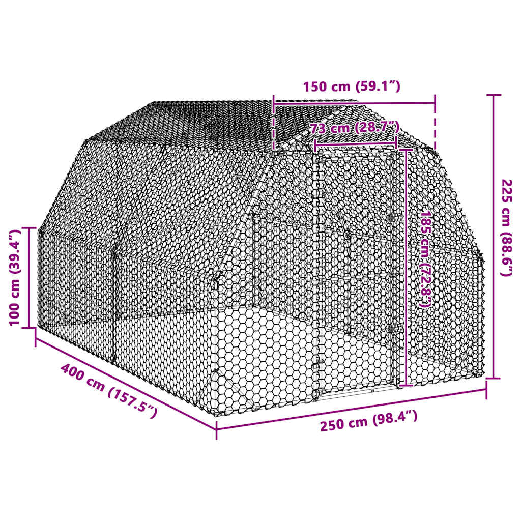 Hühnerstall 2,5x4x2,25 m Verzinkter Stahl