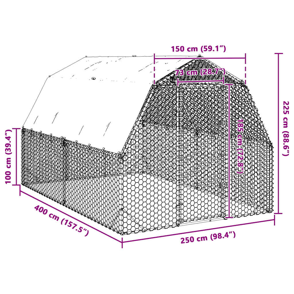 Hühnerstall mit Dach 2,5x4x2,25 m Verzinkter Stahl