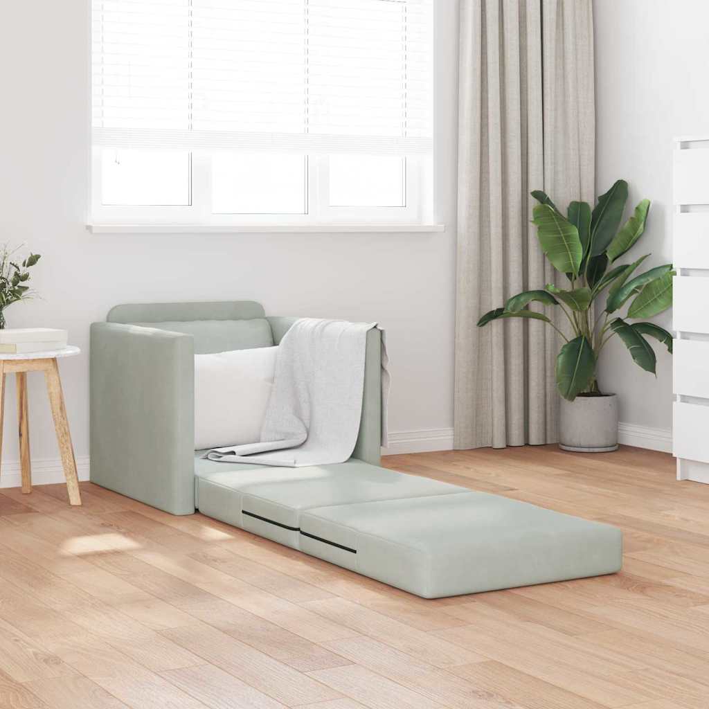 Fußsofa-Bett mit Kissen Hellgrau 74 x 77 x 81 cm Samt