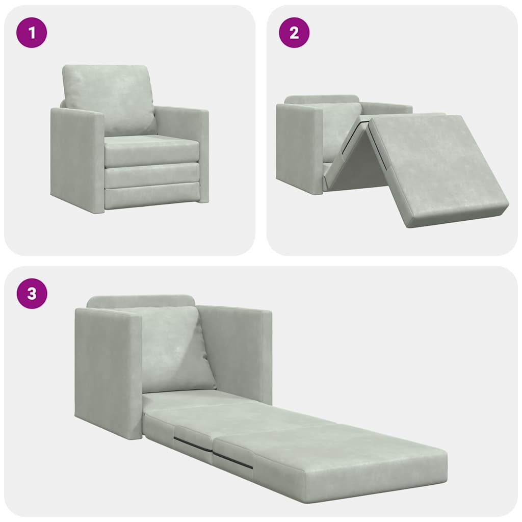 Fußsofa-Bett mit Kissen Hellgrau 74 x 77 x 81 cm Samt