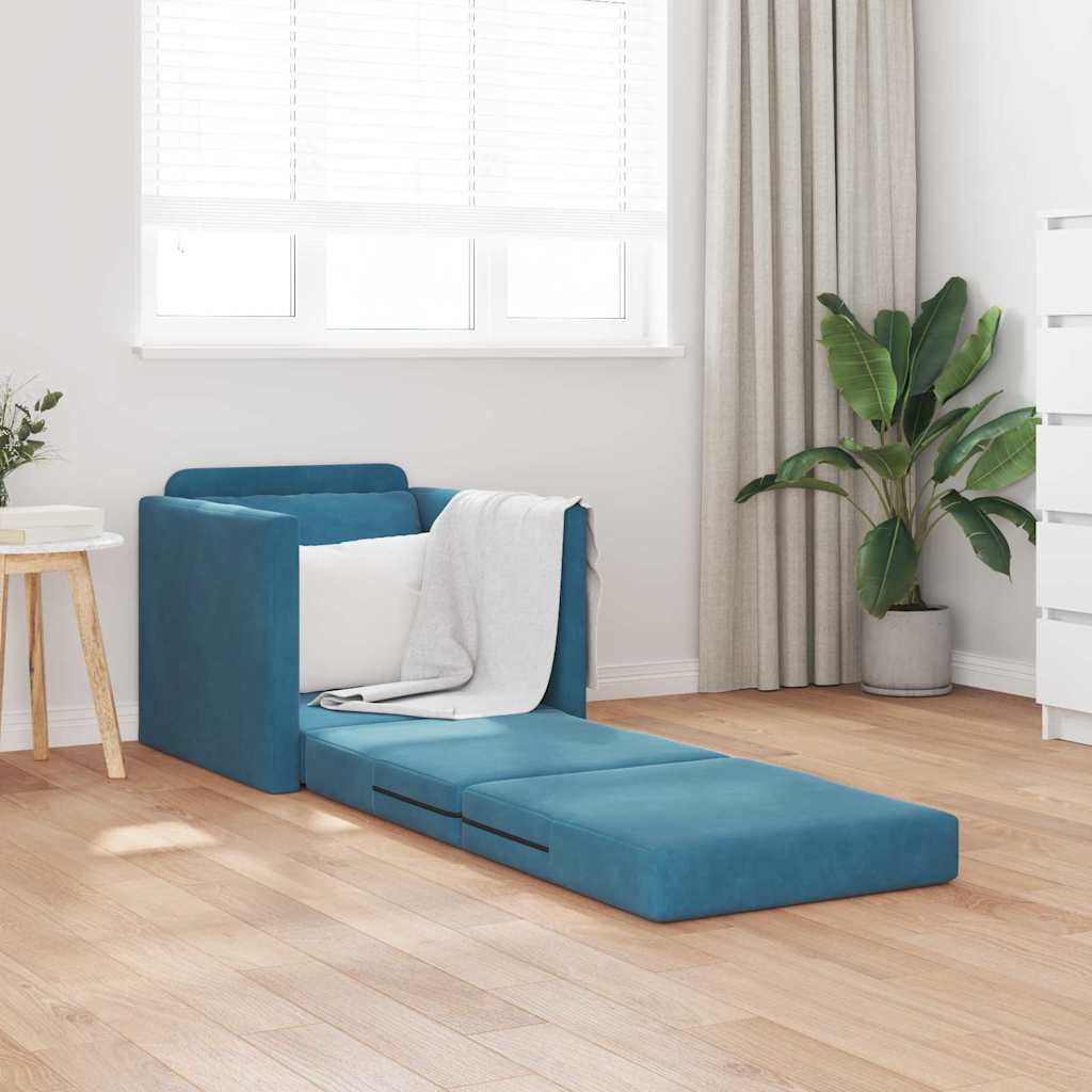 Fußsofa-Bett mit Kissen Blau 74 x 77 x 81 cm Samt