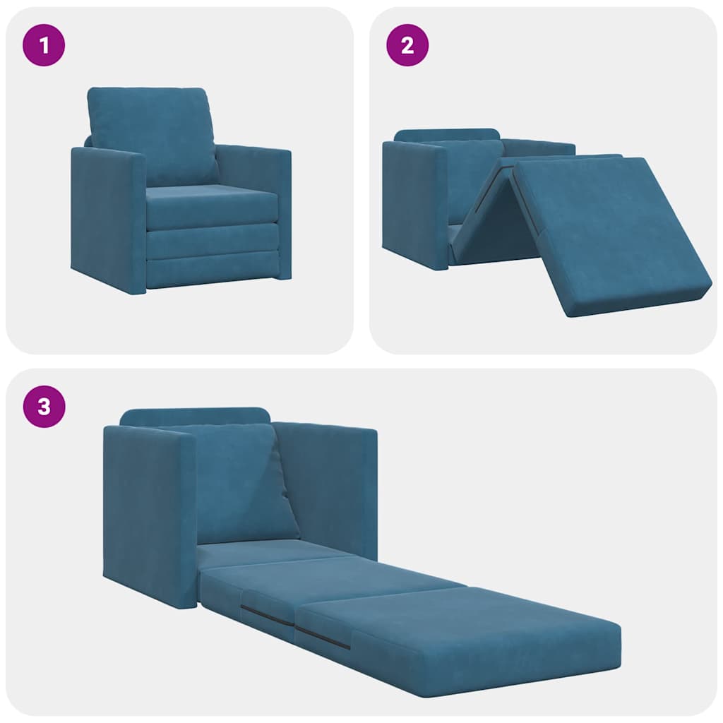 Fußsofa-Bett mit Kissen Blau 74 x 77 x 81 cm Samt