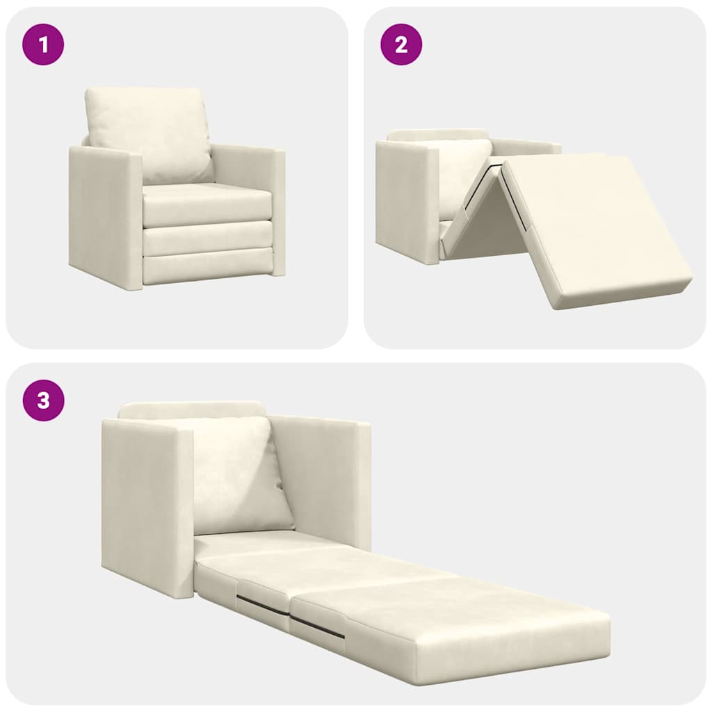 Fußsofa-Bett mit Kissen Creme 74 x 77 x 81 cm Samt