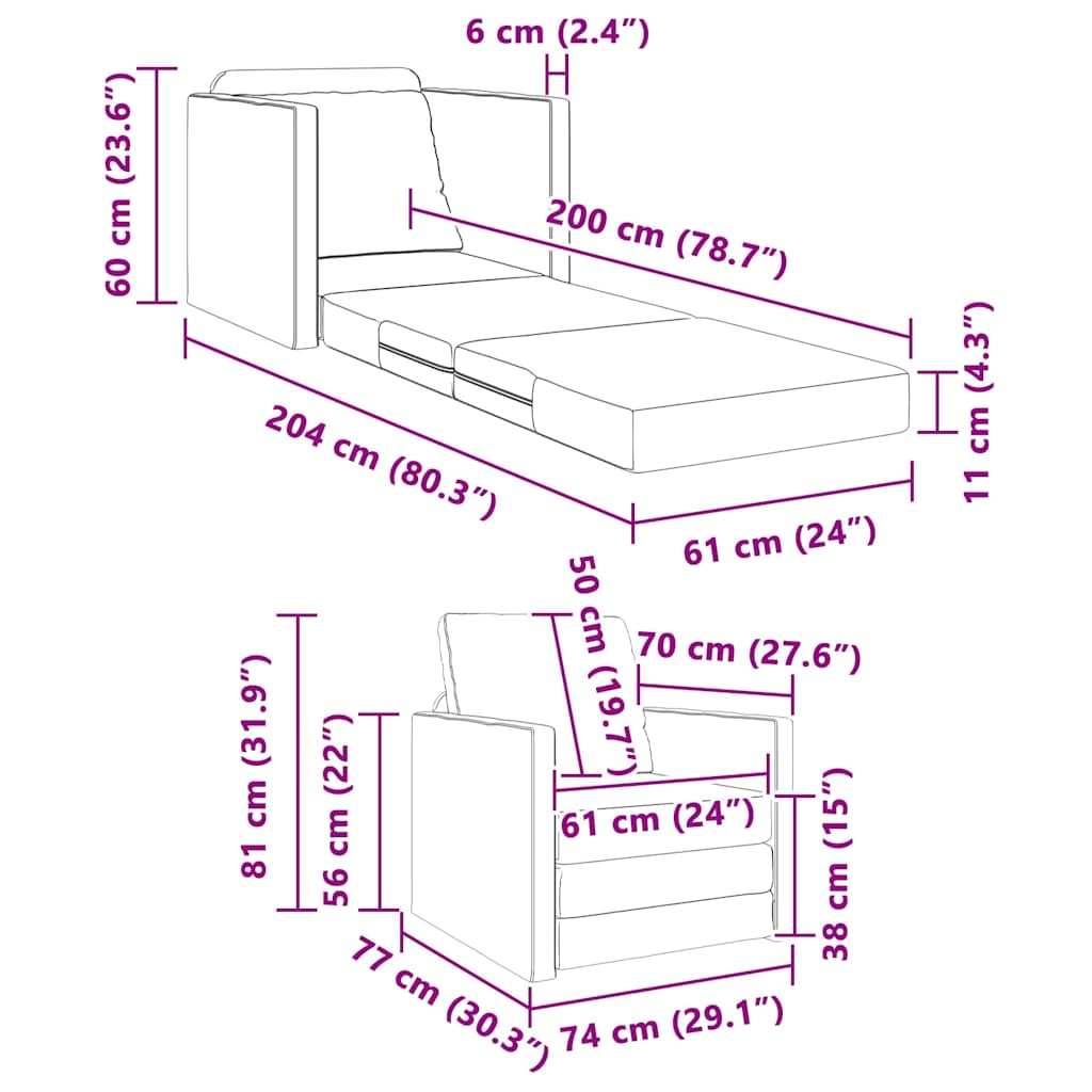Fußsofa-Bett mit Kissen Creme 74 x 77 x 81 cm Samt