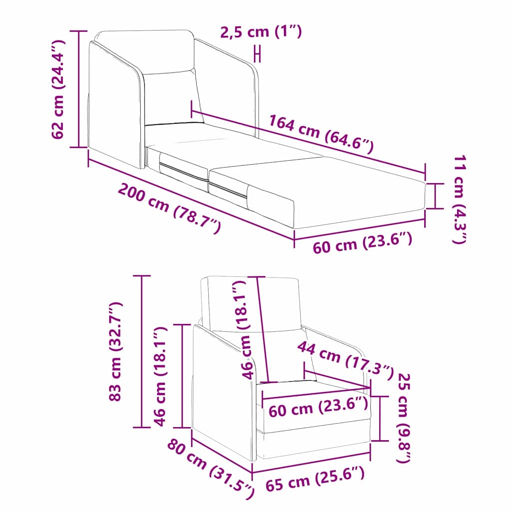 Sofa Bett Weinrot 65 x 80 x 83 cm Stoff