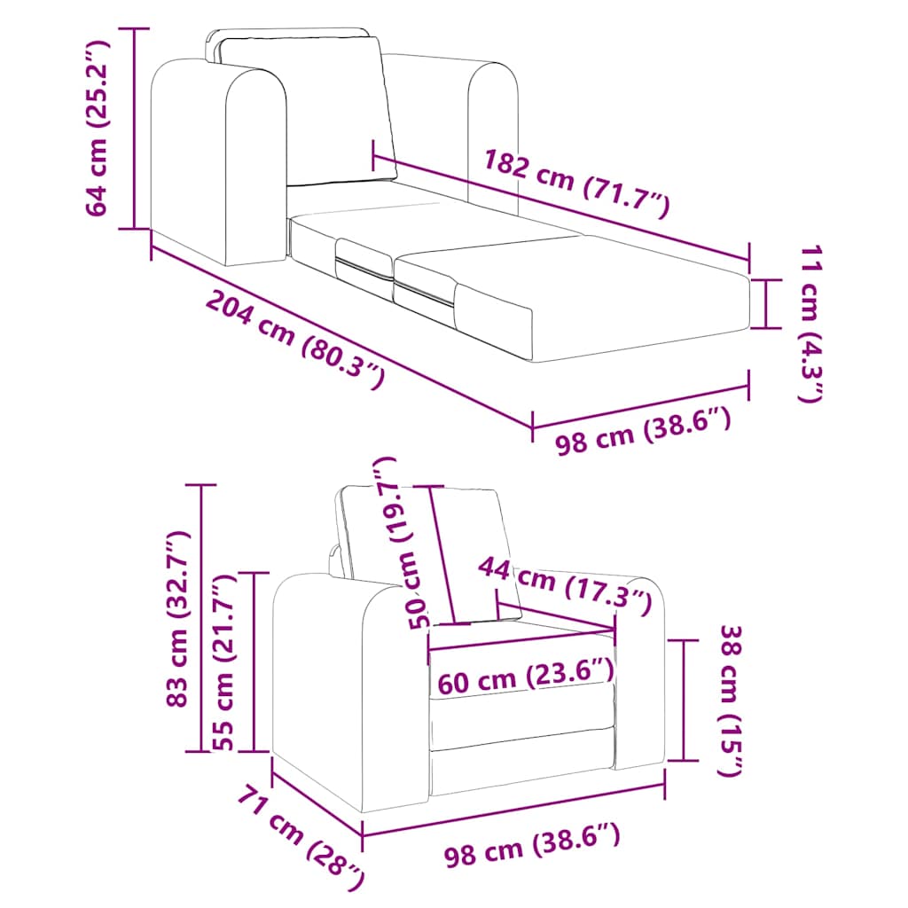 Sofa Bett Schwarz 98 x 71 x 83 cm Stoff