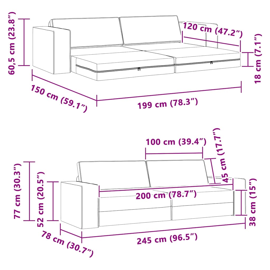 Bodensofa-Bett Wolken-Grau 245 x 78 x 77 cm Stoff