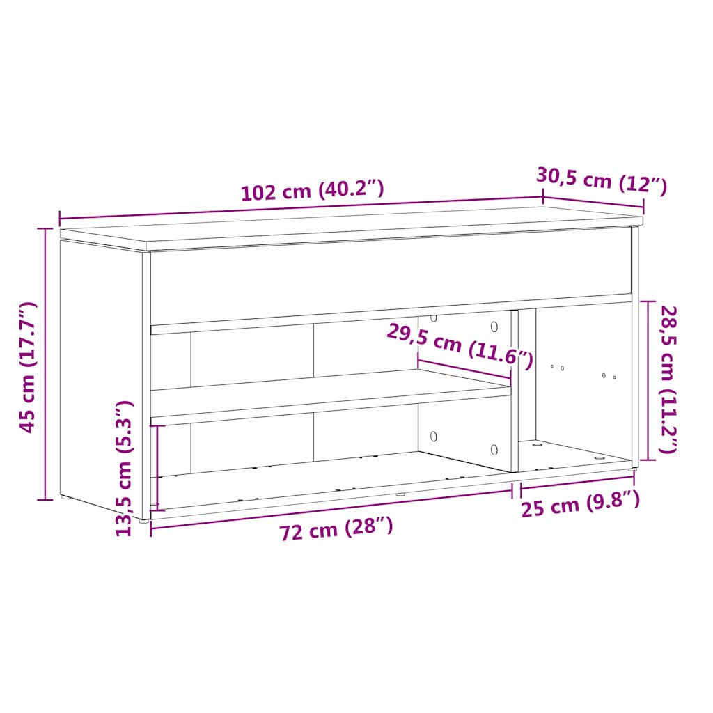 Schuhbank Artisan-Eiche 102x30,5x45 cm Holzwerkstoff