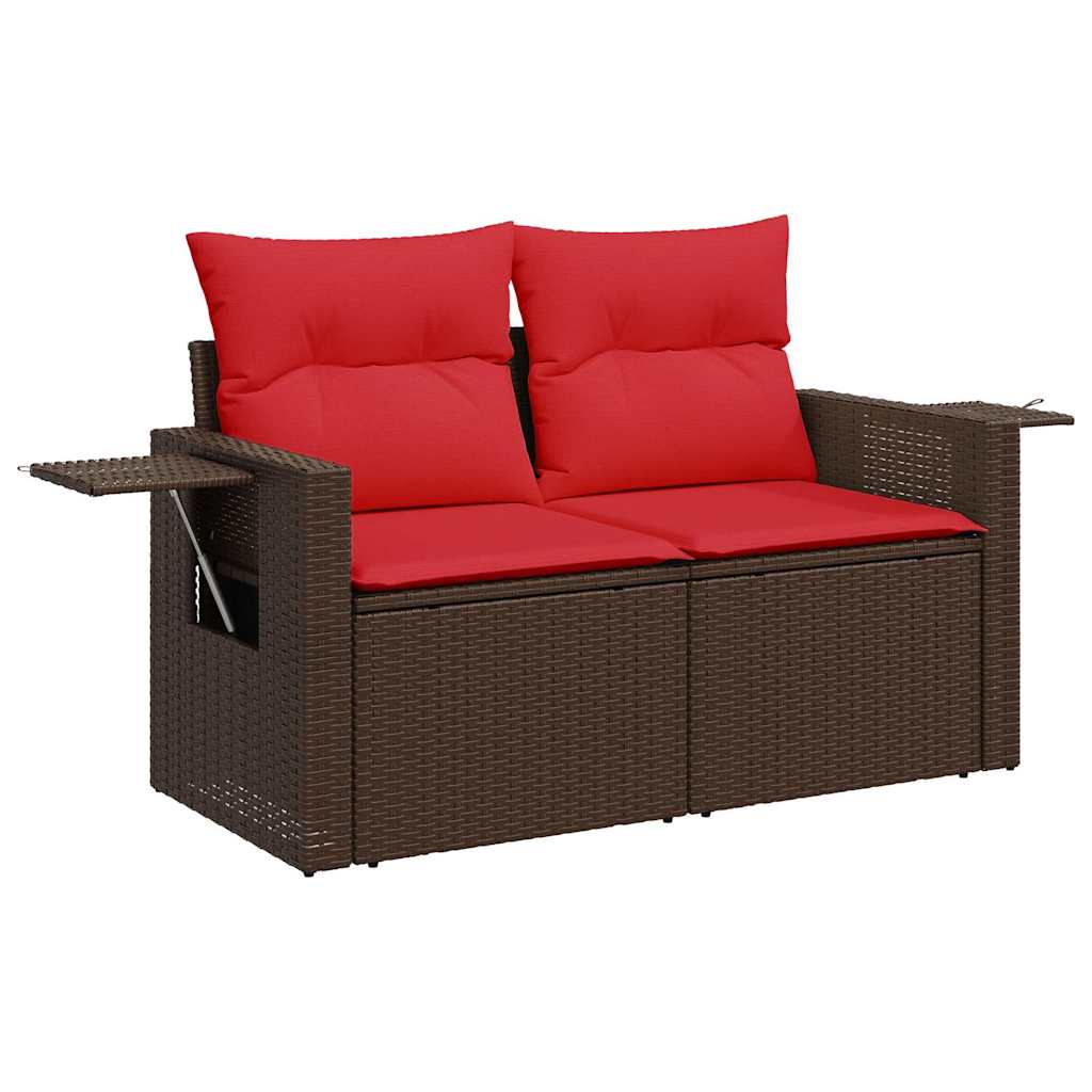 9-tlg. Garten-Sofagarnitur mit Kissen Braun Poly Rattan