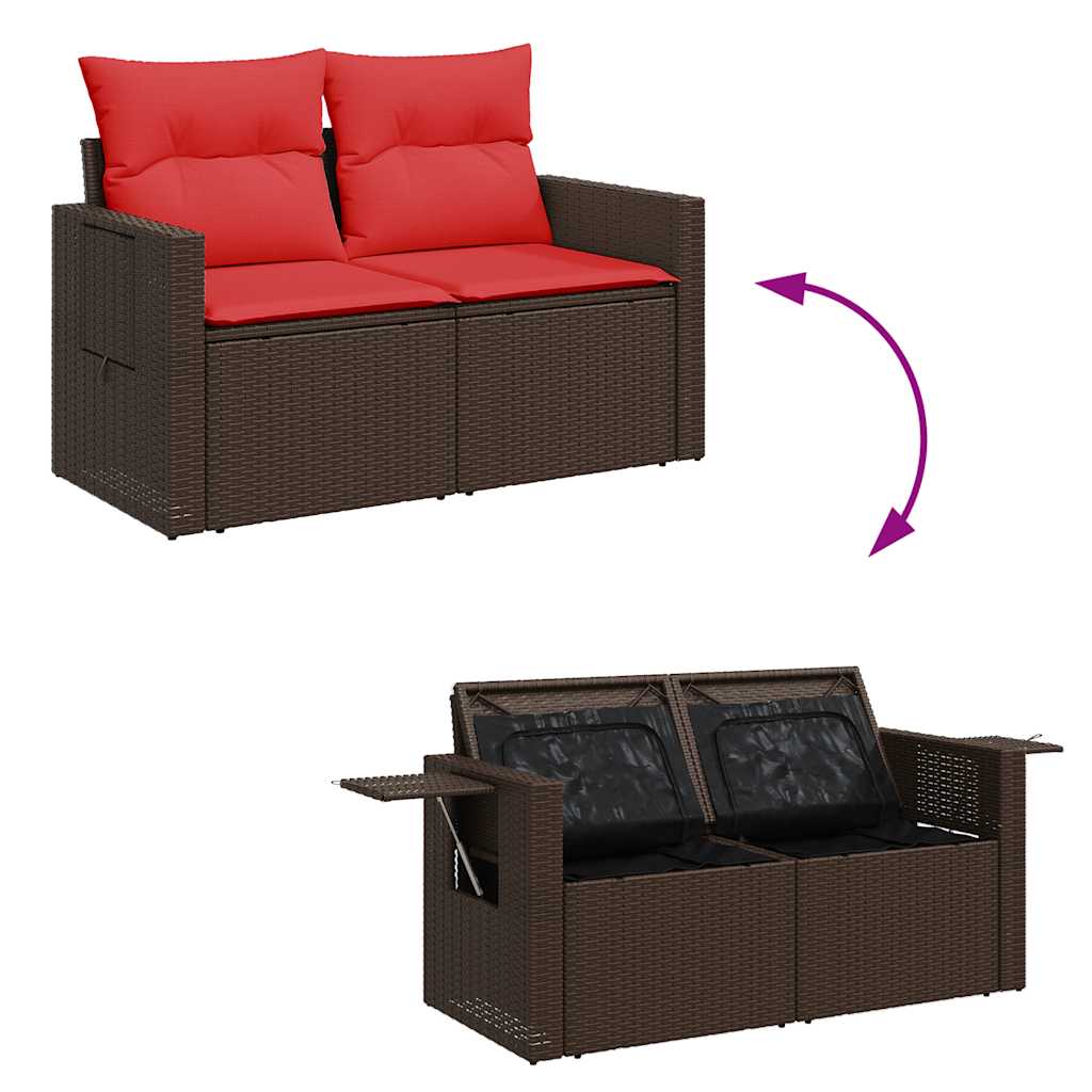 9-tlg. Garten-Sofagarnitur mit Kissen Braun Poly Rattan