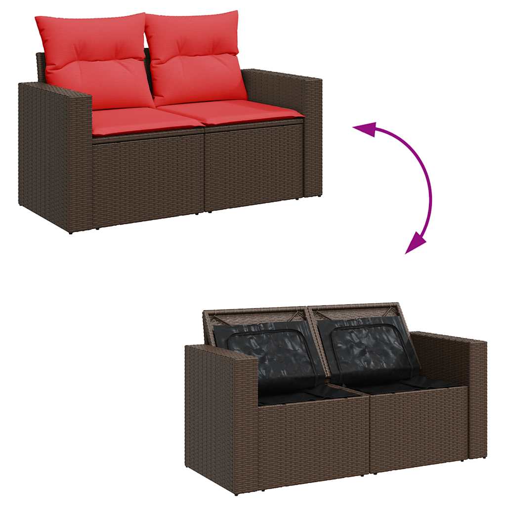 9-tlg. Garten-Sofagarnitur mit Kissen Braun Poly Rattan Akazie