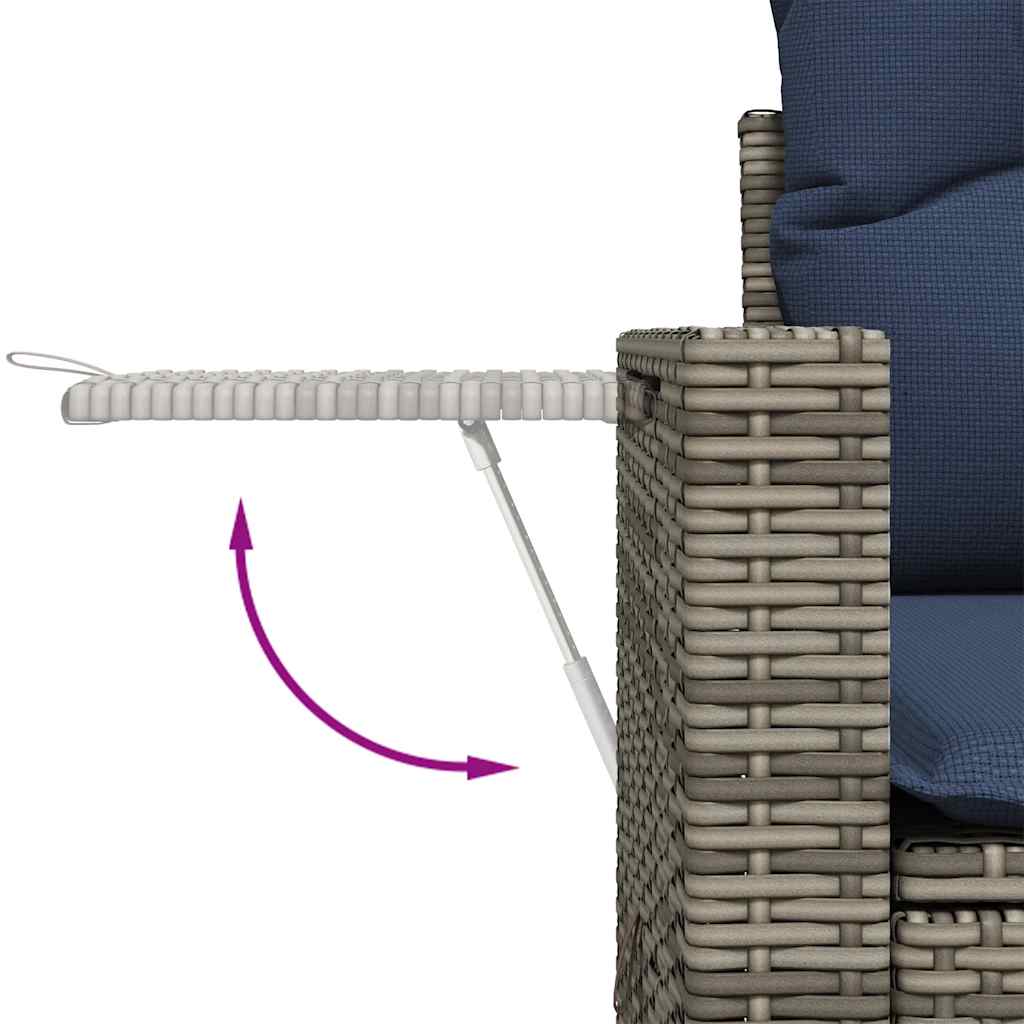 9-tlg. Garten-Sofagarnitur mit Kissen Grau Poly Rattan Akazie
