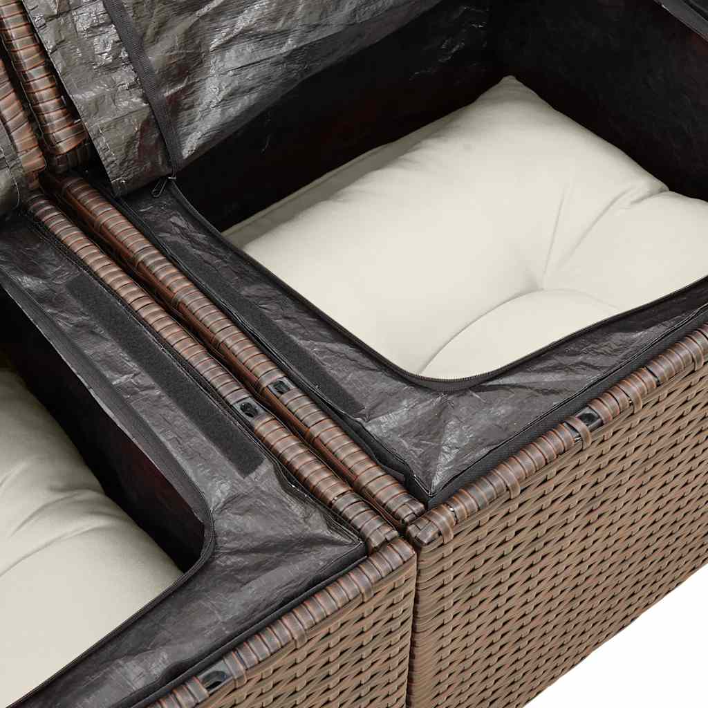 9-tlg. Garten-Sofagarnitur mit Kissen Braun Poly Rattan