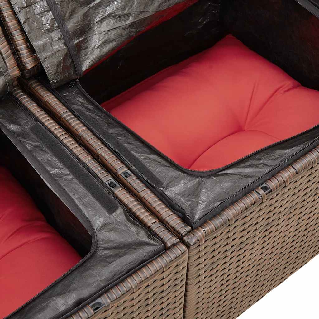 9-tlg. Garten-Sofagarnitur mit Kissen Braun Poly Rattan Akazie