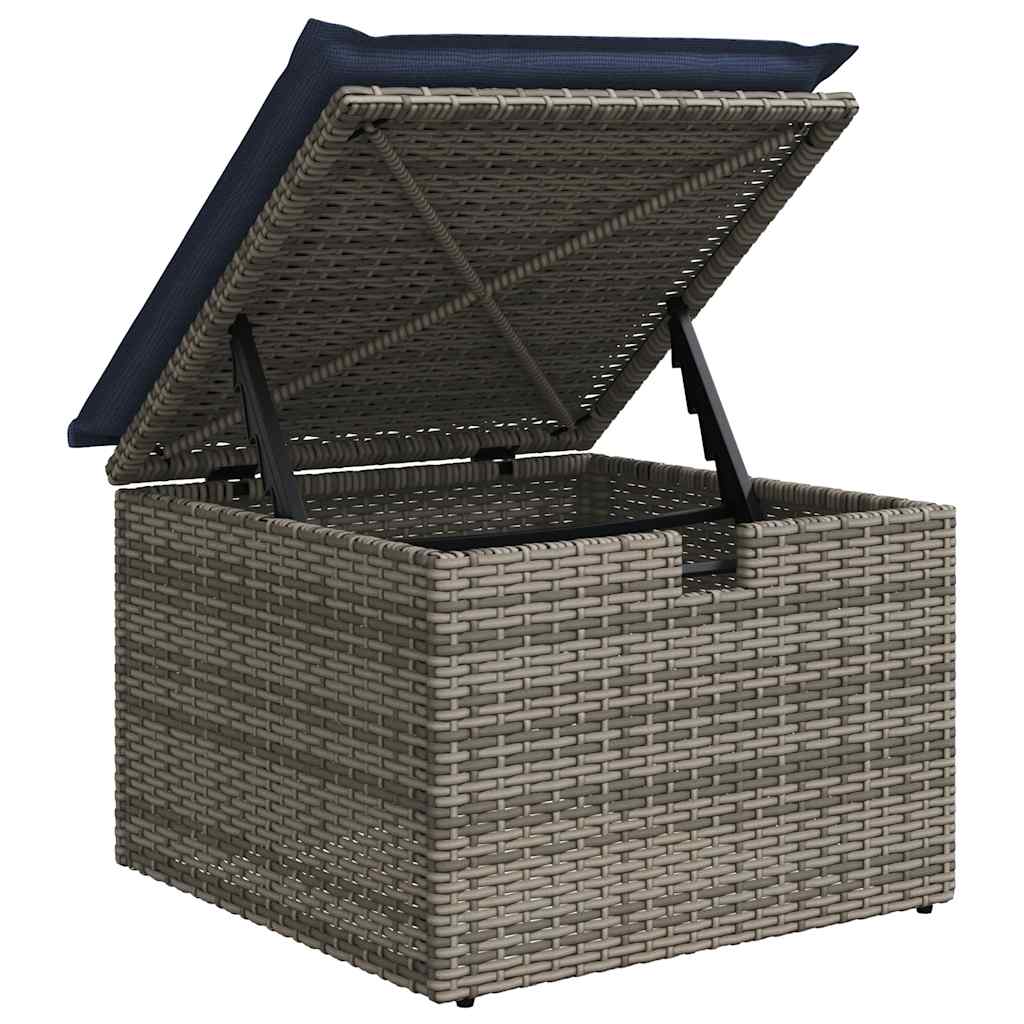 9-tlg. Garten-Sofagarnitur mit Kissen Grau Poly Rattan Akazie