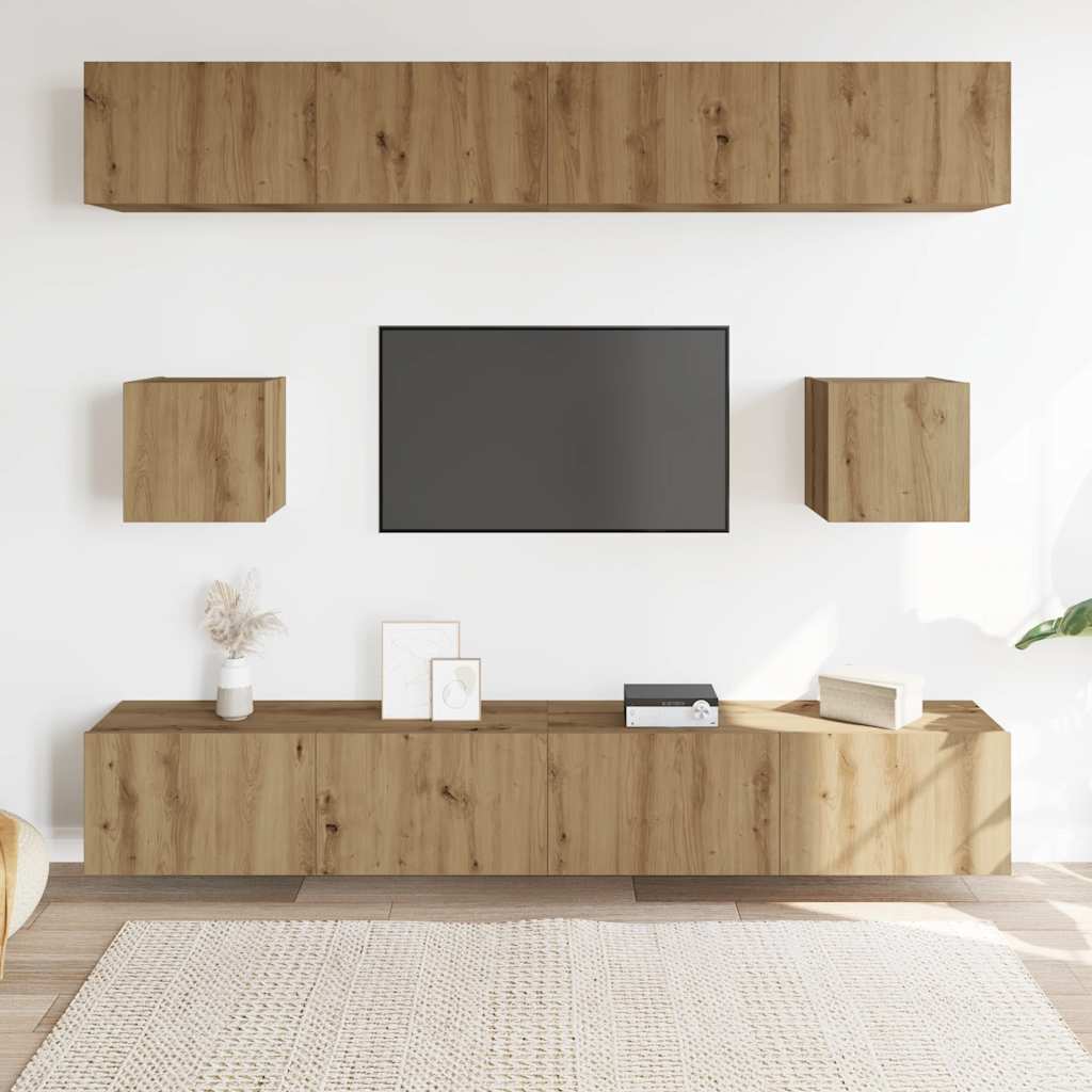 6-tlg. TV-Schrank-Set Wandmontage Artisan-Eiche Holzwerkstoff