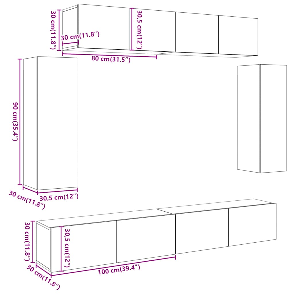 6-tlg. TV-Schrank-Set Wandmontage Artisan-Eiche Holzwerkstoff