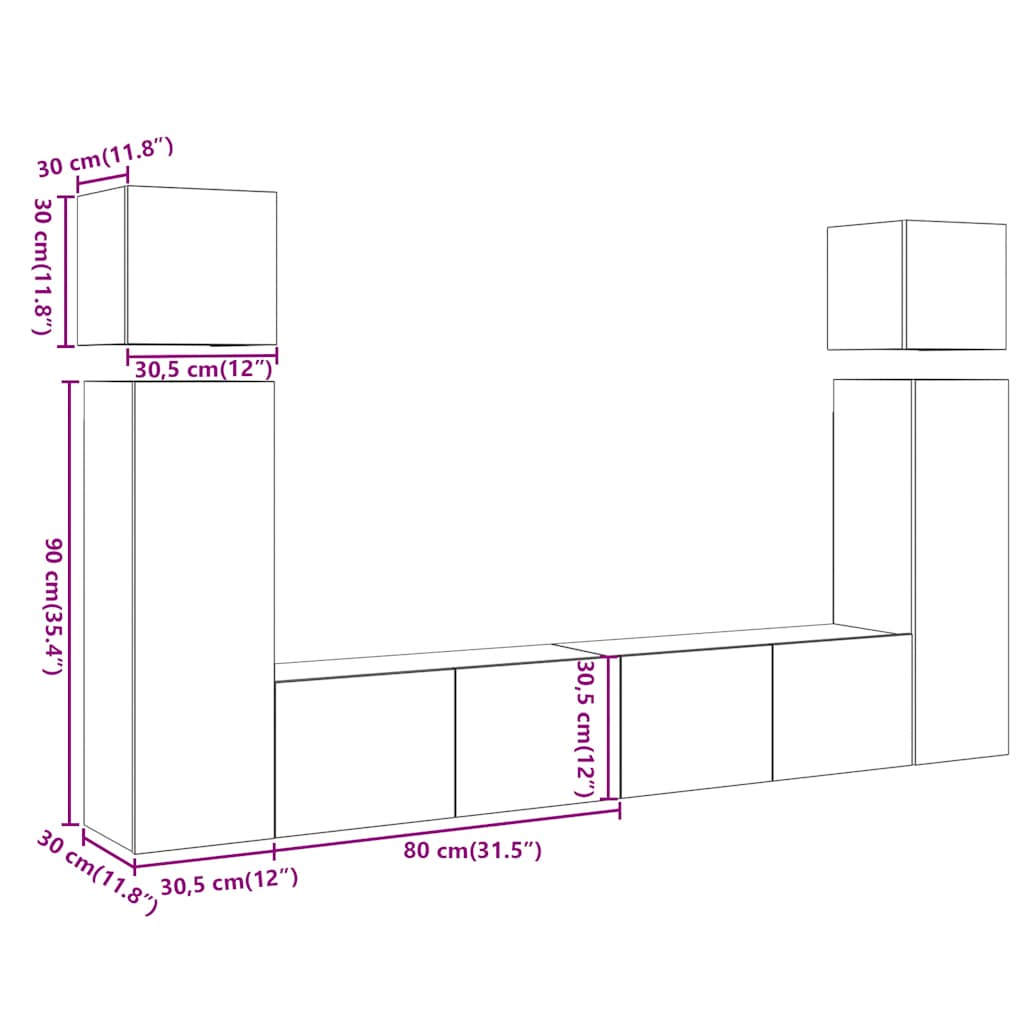 8-tlg. TV-Schrank-Set Wandmontage Artisan-Eiche Holzwerkstoff