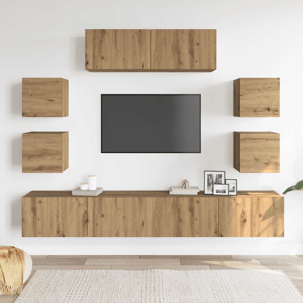 7-tlg. TV-Schrank-Set Wandmontage Artisan-Eiche Holzwerkstoff
