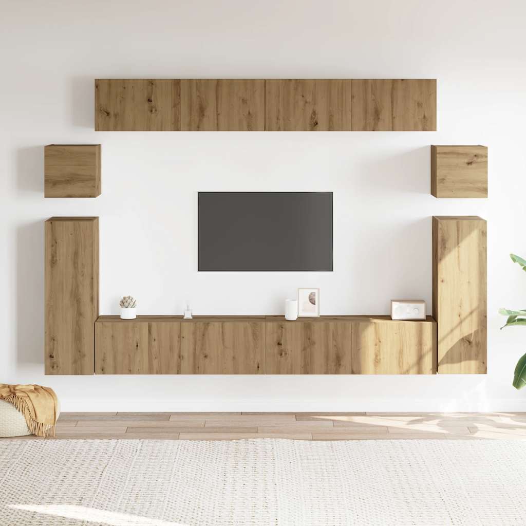 8-tlg. TV-Schrank-Set Wandmontage Artisan-Eiche Holzwerkstoff