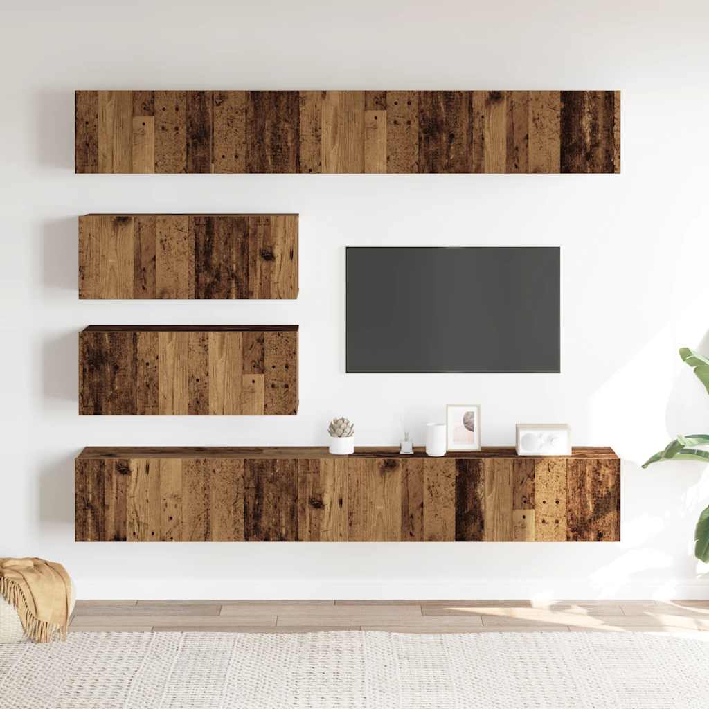 6-tlg. TV-Schrank-Set Wandmontage Altholz-Optik Holzwerkstoff