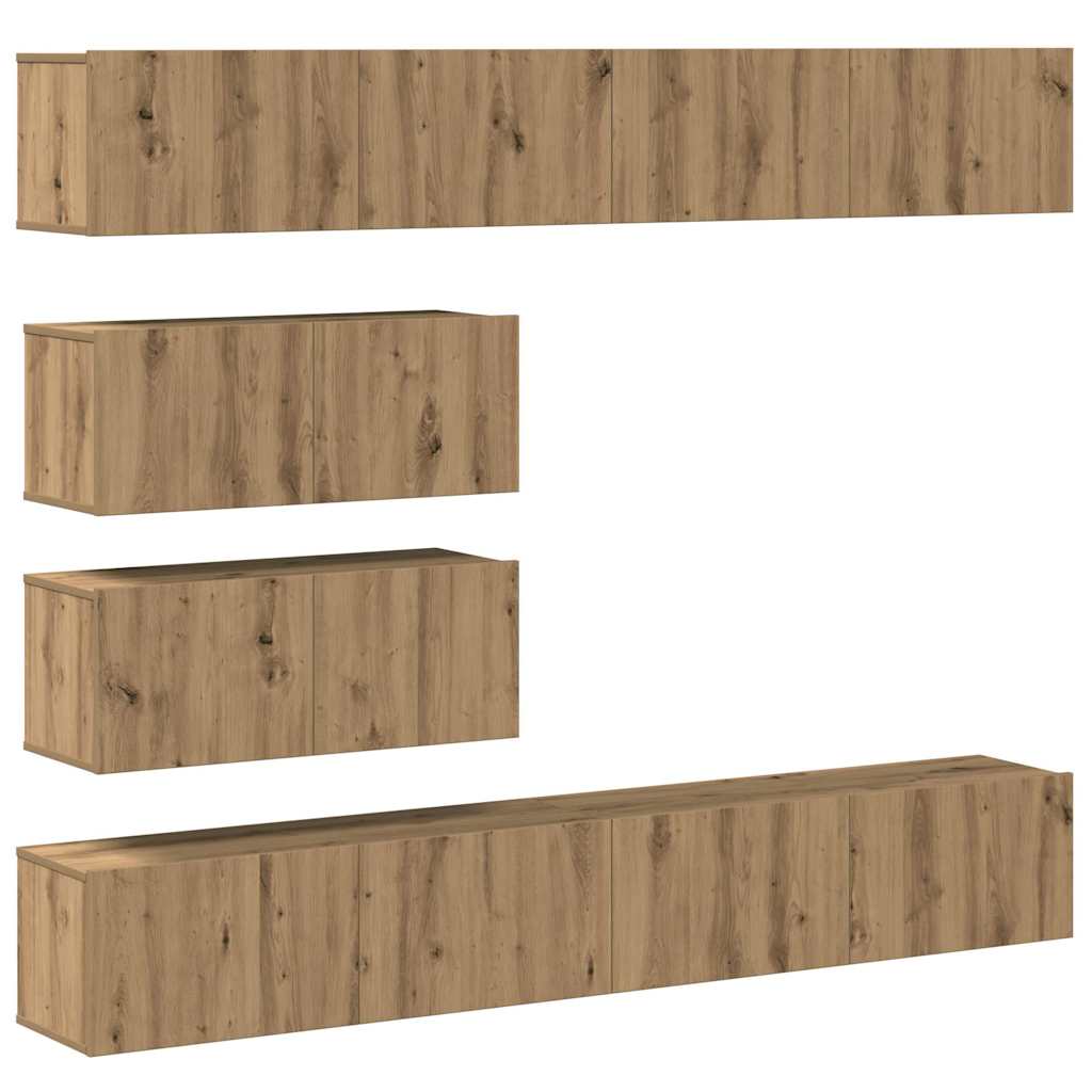 6-tlg. TV-Schrank-Set Wandmontage Artisan-Eiche Holzwerkstoff