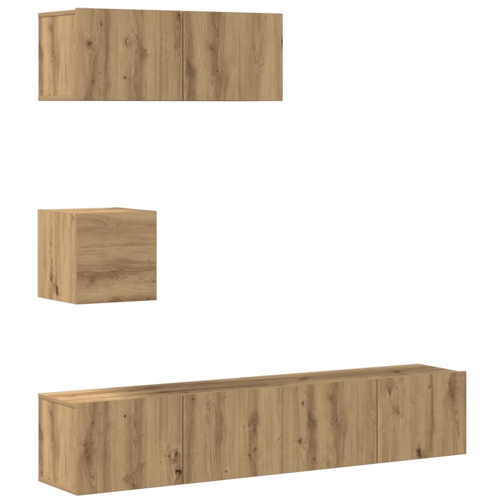4-tlg. TV-Schrank-Set Wandmontage Artisan-Eiche Holzwerkstoff
