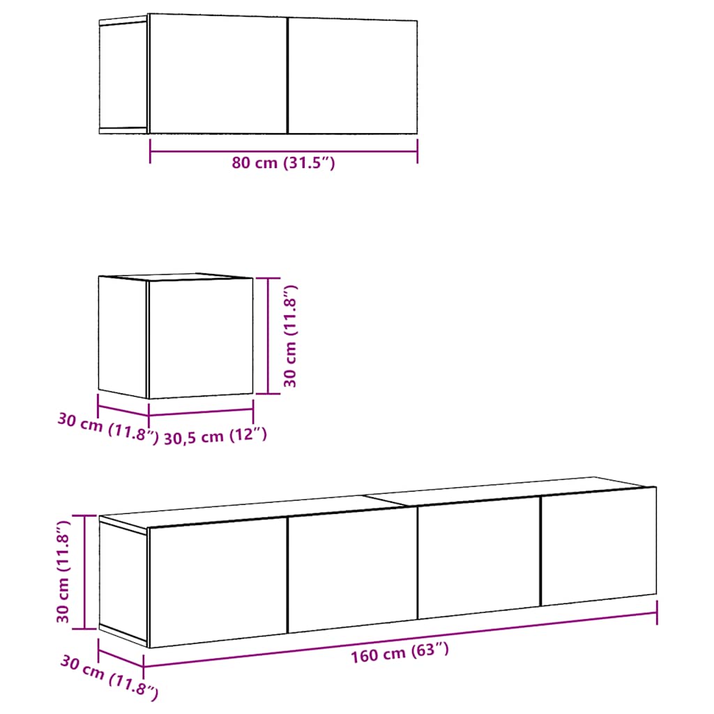 4-tlg. TV-Schrank-Set Wandmontage Artisan-Eiche Holzwerkstoff