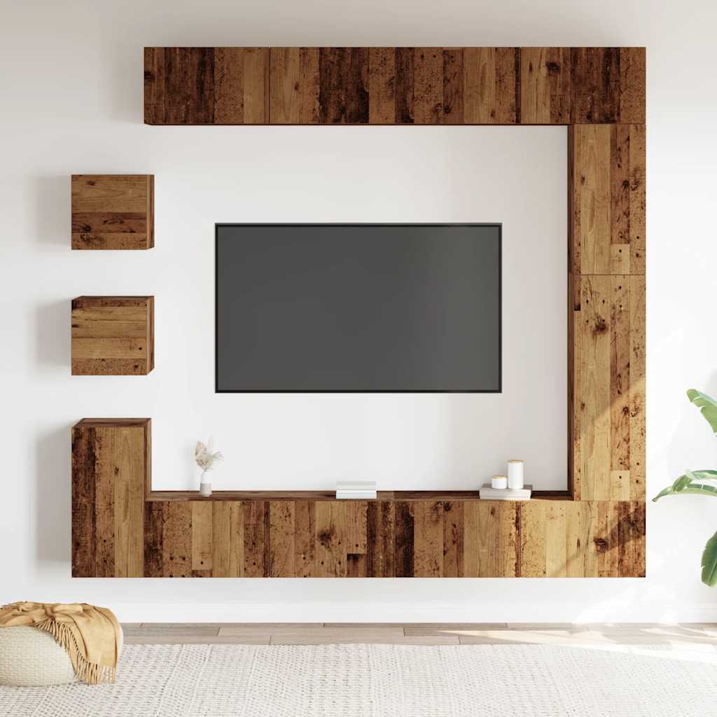 9-tlg. TV-Schrank-Set Wandmontage Altholz-Optik Holzwerkstoff