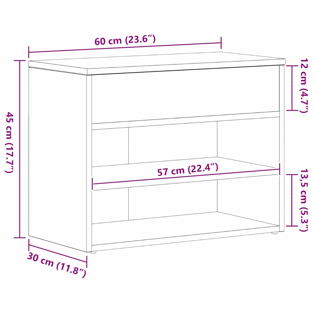Schuhbank Schwarze Eiche 60 x 30 x 45 cm Holzwerkstoff