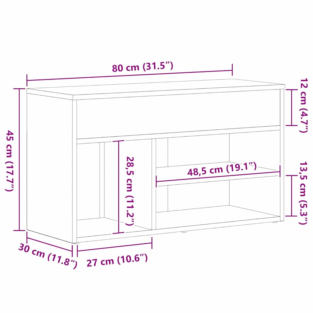 Schuhbank Schwarze Eiche 80 x 30 x 45 cm Holzwerkstoff